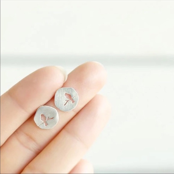 NEW Brushed Silver Bird and Branch Stud Earrings - Picture 3 of 3